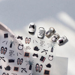 Black Cat Kitten Glasses Camera Timepiece Shoe Notebook Vase Pen Teapot Bowknot Item Adhesive Nail Art Stickers Manicure Decals (Online Order Only)