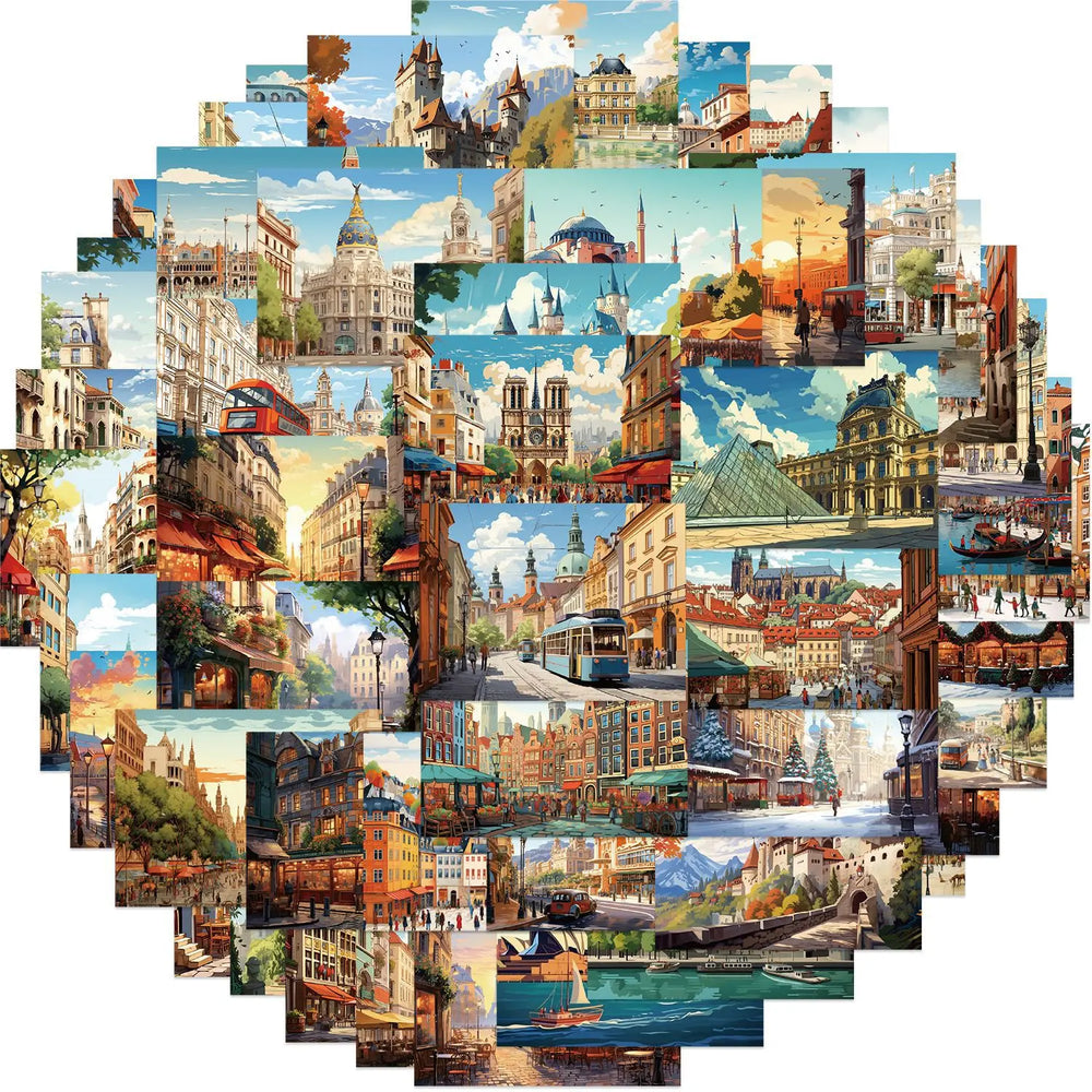 Cartoon Architecture Stickers for Laptop, Car, Fridge, DIY Vinyl Decals (10/30/50pcs) (ONLINE ORDER ONLY)