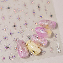 Gold Silver Star Laser Pink Colorful Glitter Starlight Sparkle Rhinestones Relief Nail Art Decorations Stickers Manicure Decals (ONLINE ORDER ONLY)