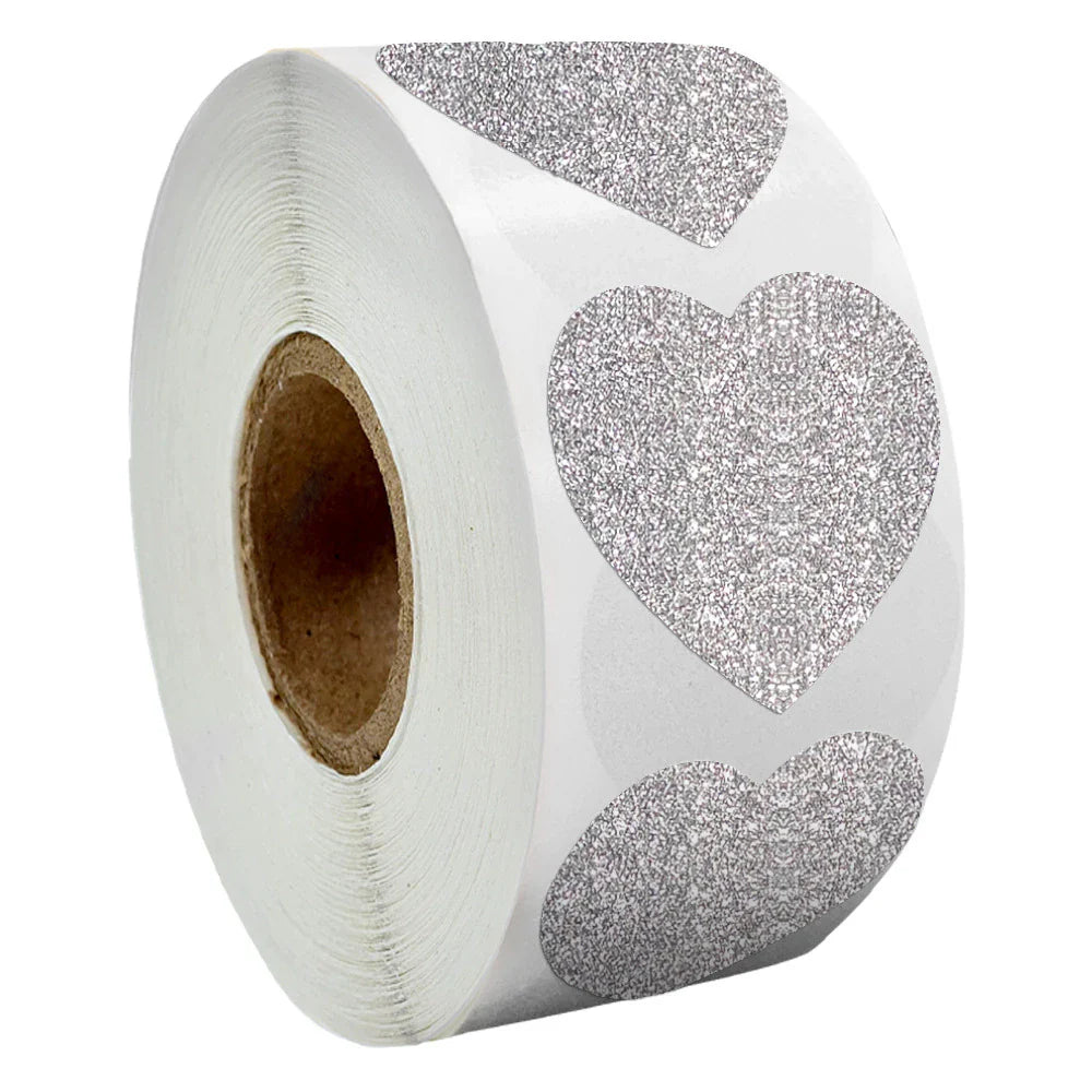 300pcs/roll Exquisite Silver Shiny Dot Heart Shaped Stickers Seal Labels for Gift Package Glitter Card Handmade Decoration (ONLINE ORDER ONLY)