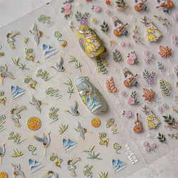 Autumn Fall Sunflower Rabbit Leaves Crane Rose Sun Mountain Hill Produce Good Harvests Cookie Nail Art Sticker Decoration Decals (ONLINE ORDER ONLY)