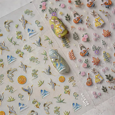 Autumn Fall Sunflower Rabbit Leaves Crane Rose Sun Mountain Hill Produce Good Harvests Cookie Nail Art Sticker Decoration Decals (ONLINE ORDER ONLY)