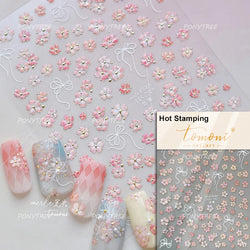 White Pink Flower Dreamy Romantic Petal Jelly Shiny Peach Blossom Polarized Light Delicate Nail Art Stickers 5D Manicure Decals (ONLINE ORDER ONLY)