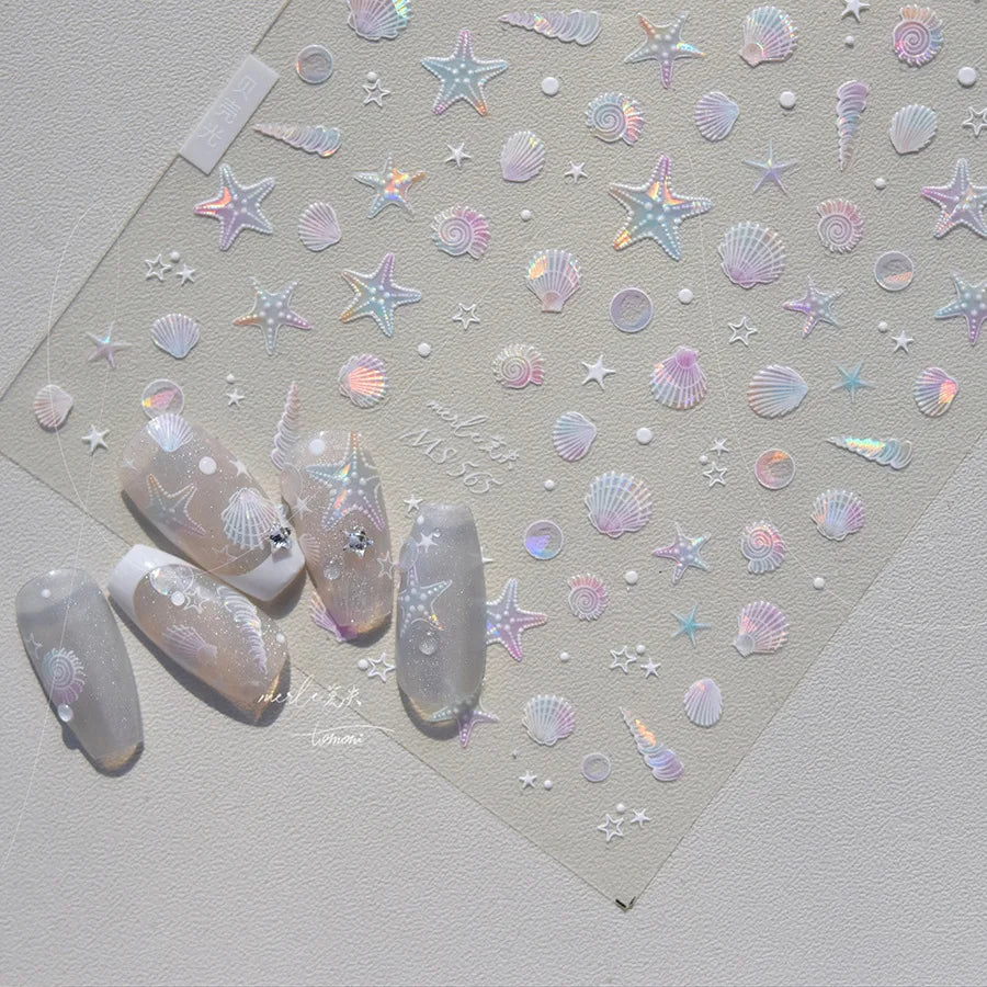 Summer Beach Ocean Shell Starfish Clams Conch Stars Sea Bubble Seasnail Soft Relief Decoration Nail Art Stickers Manicure Decals (ONLINE ORDER ONLY)