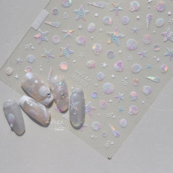 Summer Beach Ocean Shell Starfish Clams Conch Stars Sea Bubble Seasnail Soft Relief Decoration Nail Art Stickers Manicure Decals (ONLINE ORDER ONLY)