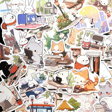 10/50Pcs Cute Animal Cat Stickers Pack for Kids Scrapbooking Luggage Car Decoration (ONLINE ORDER ONLY)