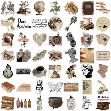 10/30/50PCS Vintage Dark Collage PVC Sticky Sticker Aesthetic Children's Stationery DIY Decoration Scrapbooking School Supplies (ONLINE ORDER ONLY)