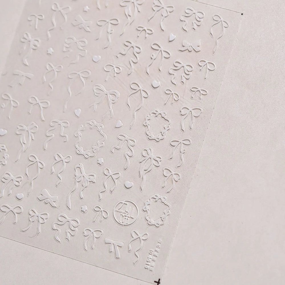Shiny White Black Pink Bowknot Silk Ribbon Love Heart Charming Star Refined Lace Self Adhesive Nail Art Stickers Manicure Decals (ONLINE ORDER ONLY)