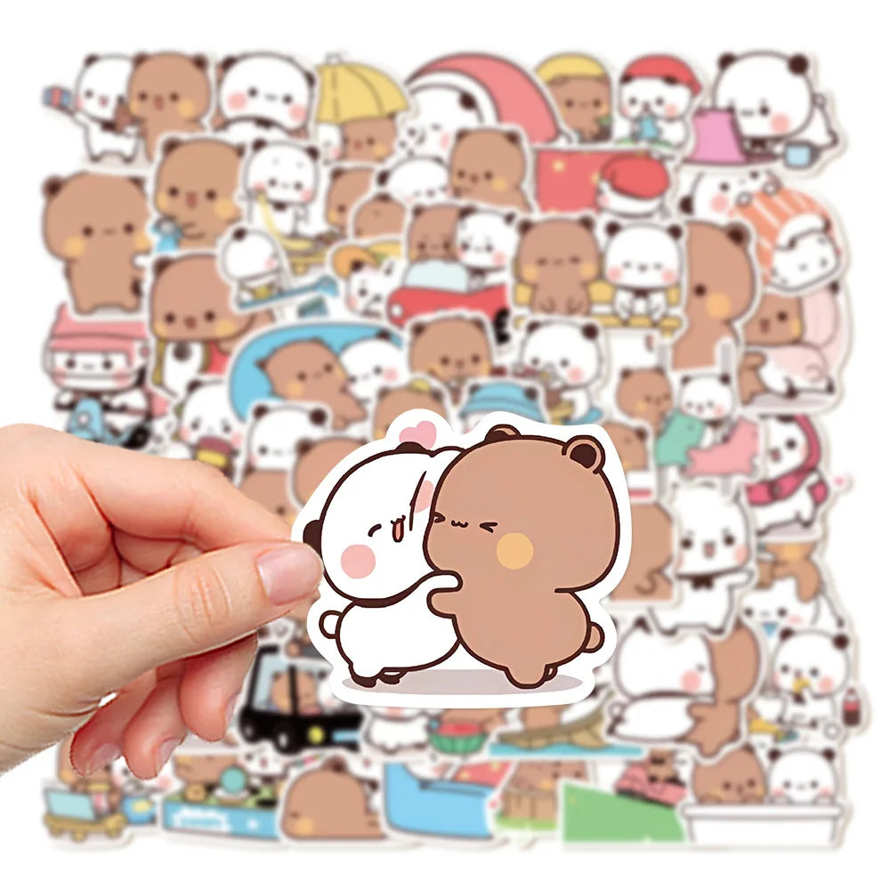 50sheets/set Bear Cute Bear and Panda Stickers PVC Waterproof Cartoon Bear and Panda Stickers Cartoon Panda Bubu Dudu Stickers (ONLINE ORDER ONLY)