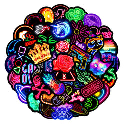 10/30/50PCS Neon Light Sticker Graffiti Sticker Scrapbook Notebook Car Guitar Wall Sticker Motorcycle Cute Cartoon Decoration (ONLINE ORDER ONLY)