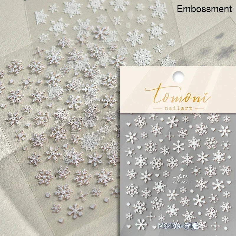 Dressy Embossment Colorful Gradient Snowflakes Laser Silver Christmas Tree Winter Bowknot Santa Nail Art Stickers Manicure Decal (Online Order Only)