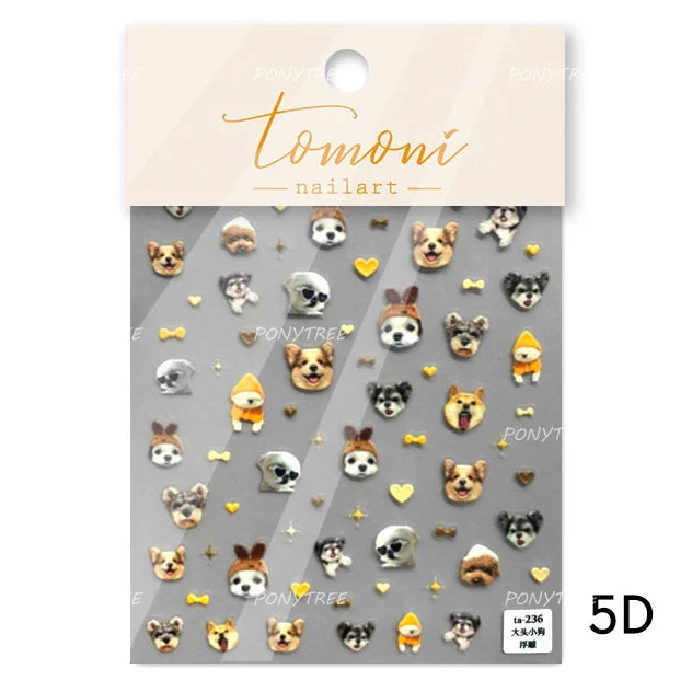 Dyeing Apple Cherry Fruit Dog Puppy Bowknot Colorful Cartoon Graffiti Reliefs Adhesive Nail Art Stickers Flowers Manicure Decals (ONLINE ORDER ONLY)