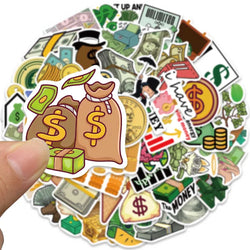 50pcs Funny Cartoon Money Symbol Stickers Water Bottle Sticker Luggage Laptop Guitar Skateboard Waterproof Vinyl Decals (Online Order Only)