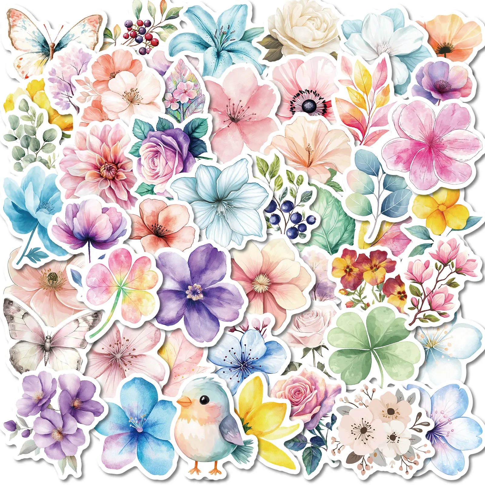 50Pcs Cartoon Watercolor Flower Stickers for Helmet, Wall, DIY Decoration (ONLINE ORDER ONLY)
