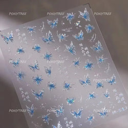 French Chic Blue Line Bowknot Fan Flower Leaves Butterfly Lace Frame Bell Shiny Self Adhesive Nail Art Stickers Manicure Decals (ONLINE ORDER ONLY)