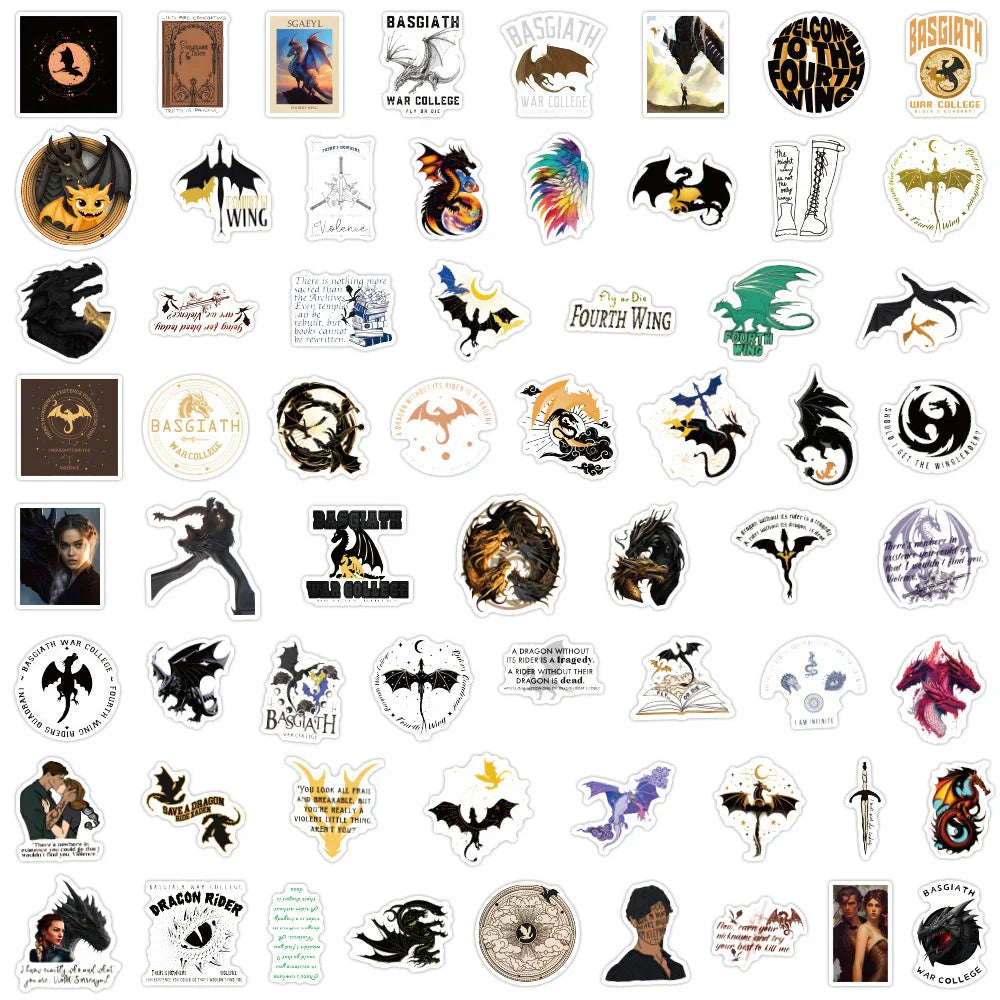 10/30/50/120pcs Fantasy Novel Fourth Wing Waterproof Stickers Anime Decals Skateboard Laptop Phone Car Luggage Cool Sticker Toy (ONLINE ORDER ONLY)