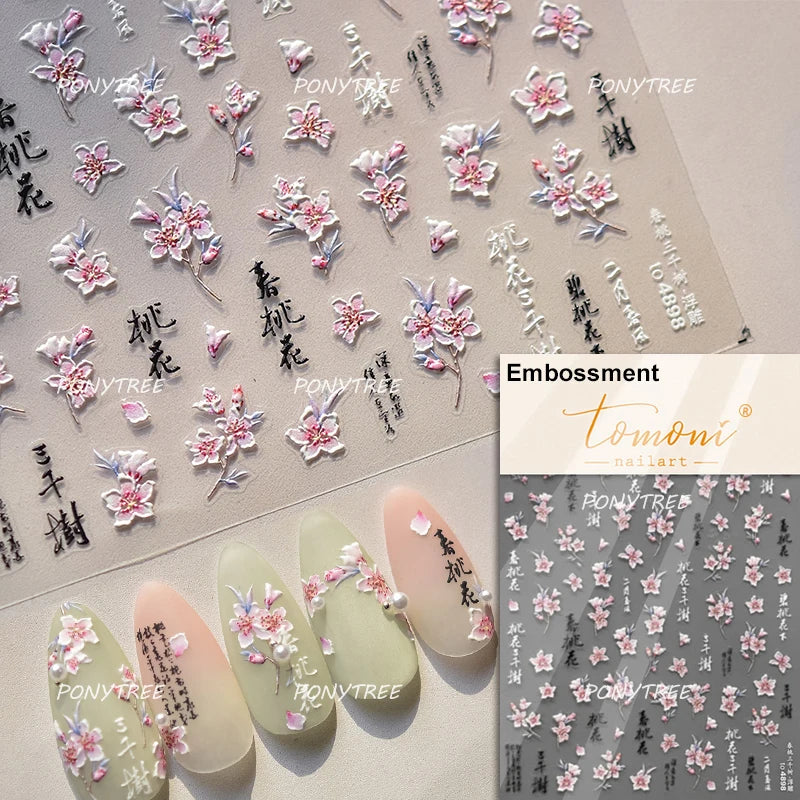 Trumpet Creeper White Flower Purple Leaves Antique Special Characters 5D Soft Relief Adhesive Nail Art Stickers Manicure Decals (ONLINE ORDER ONLY)