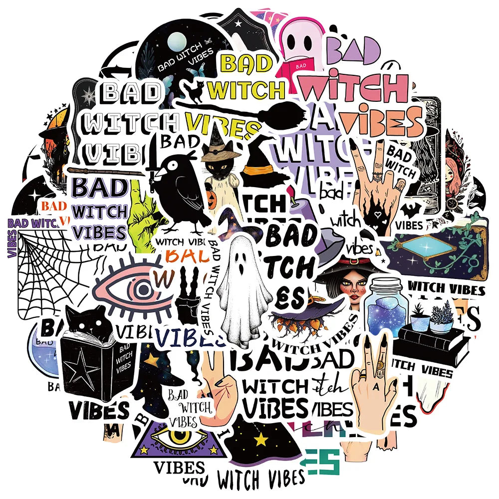 Bad Witch Vibes Stickers 10/30/50Pcs for Suitcase, Skateboard, Laptop, Luggage, Phone, DIY Decal (ONLINE ORDER ONLY)