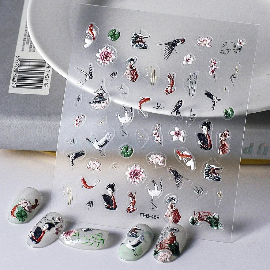 Chic Dragonfly Spider Insect Butterfly 3D Self Adhesive Nail Art Decoration Sticker Heart Puppy Flower Manicure Decal Y2K Flower (ONLINE ORDER ONLY)