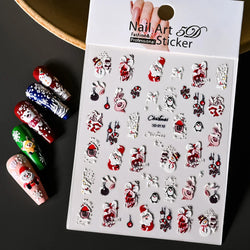 Cute Deer Christmas Nail Stickers 5D Embossed Elk Star Gingerbread Man Snowflake Santa Claus Holly DIY Winter Engraved Manicure* (ONLINE ORDER ONLY)