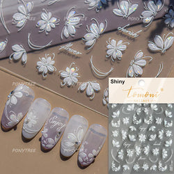 White Pink Flower Dreamy Romantic Petal Jelly Shiny Peach Blossom Polarized Light Delicate Nail Art Stickers 5D Manicure Decals (ONLINE ORDER ONLY)