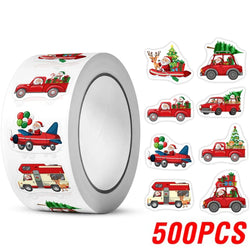 100-500pcs Heterotypic Christmas Themed Santa Claus Transportation Stickers 8 Designs 2.5 cm/1 inch DlY Graffiti Holiday Labels (Online Order Only)