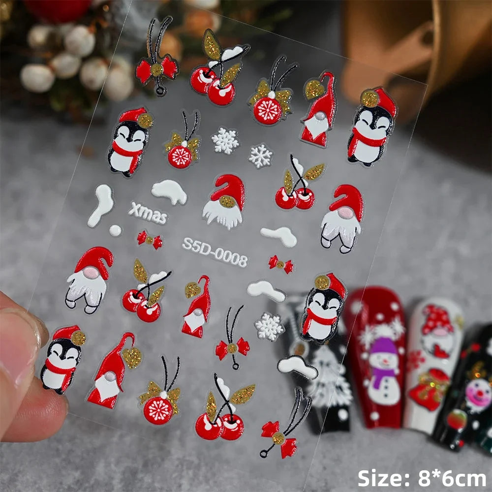 Cute Deer Christmas Nail Stickers 5D Embossed Elk Star Gingerbread Man Snowflake Santa Claus Holly DIY Winter Engraved Manicure* (ONLINE ORDER ONLY)