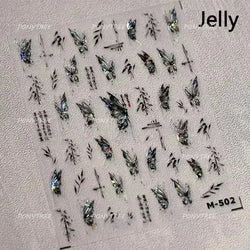 Charming Delicate Sapphire Color Blue Black Stroke Butterfly Jelly Relief Rhinestone Adhesive Nail Art Stickers Manicure Decals (Online Order Only)