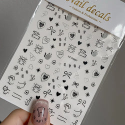 1Pc 3D Cute Black Silver Smile Dog Decals Y2K Cartoon Cat Footprint Nail Stickers Graffiti Star Heart DIY Manicure Slider Decor* (ONLINE ORDER ONLY)