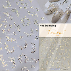 Gold Hot Stamping Flowers Leaves 3D 5D Pearl Bead Delicate Self Adhesive Nail Art Decorations Stickers Manicure Decals Wholesale (Online Order Only)