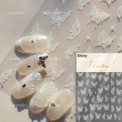 Shiny Butterfly White Pink Purple Romantic Animals Retro Photo Frame Chic Delicate Adhesive Nail Art Stickers 5D Manicure Decals (ONLINE ORDER ONLY)