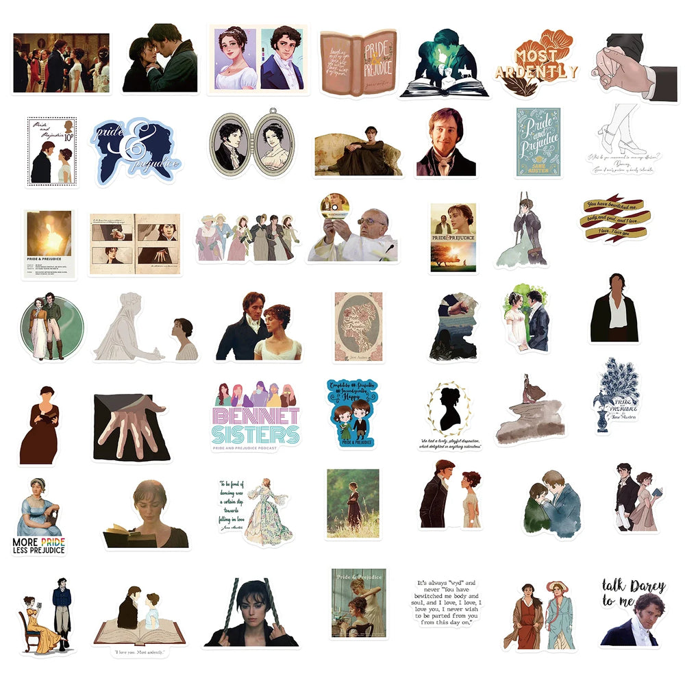50pcs Pride And Prejudice Stickers TV Show Classic Movie Decals For Laptop Scrapbook Water Bottle Phone Bike Helmet Sticker (Online Order Only)