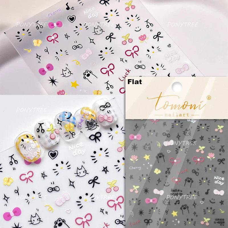 Small Animals Meeting Dog Cat Kitten Bowknot Cherry Butterfly Wreath Paw Star Hat Self Adhesive Nail Art Stickers Manicure Decal (ONLINE ORDER ONLY)