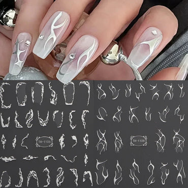 3D Metallic Silver Nail Stickers Thorns Vine Curve Stripes Tape Swirl Decals (ONLINE ORDER ONLY)