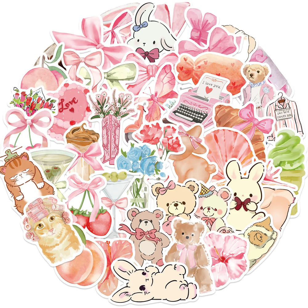 50PCS Kawaii Pink Sticker Aesthetic PVC School Stationery Children's Sketchbook Diary Laptop Scrapbook Supplies for Kids (Online Order Only)