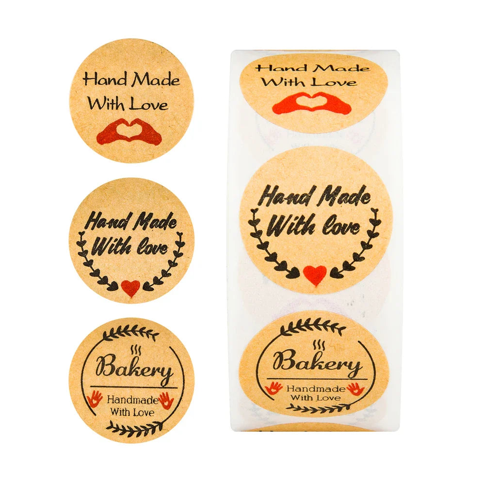 100-500pcs Handmade With Love Stickers 25mm Brown Wedding Stickers For Party Favors Decoration Envelope Seals Stationery (ONLINE ORDER ONLY)