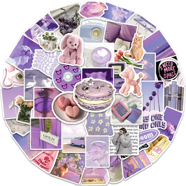 10/30/50PCS Cute Cartoon Purple Stickers Ins Style Decals PVC Waterproof Graffiti DIY Suitcase Notebook Suitcase Guitar Bike Toy (ONLINE ORDER ONLY)