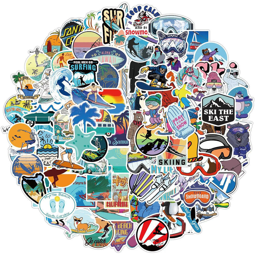 10/30/50/100PCS Outdoor Sports Skiing Surfing Graffiti Stickers DIY Snowboard Skateboard Car Helmet Waterproof Sticker Kid Toys (ONLINE ORDER ONLY)