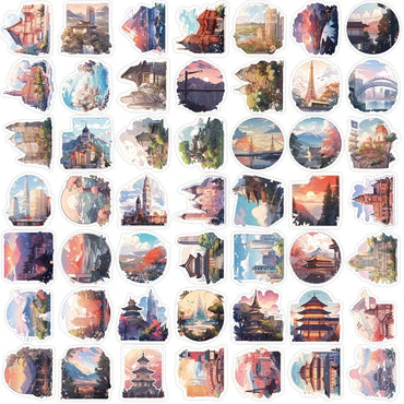 10/30/50PCS Cartoon Scenery PVC Sticker Aesthetic Korean Children's Decoration Scrapbooking Stationery School Supplies for Kid (ONLINE ORDER ONLY)