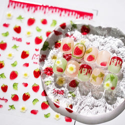 Cute Fresh Fruit Lovely Red Strawberry Grape Cherry Peach 3D Jelly Design Dopamine Self Adhesive Nail Art Sticker Manicure Decal (Online Order Only)