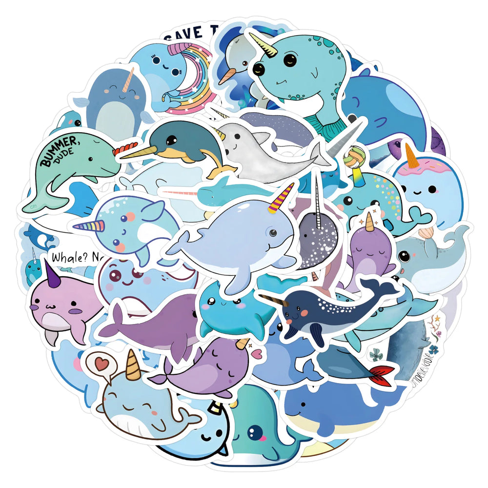 Narwhal Stickers Set - Cute Marine Cartoon Decals for DIY, Scrapbook, Luggage, Guitar, Car, Bike (Online Order Only)