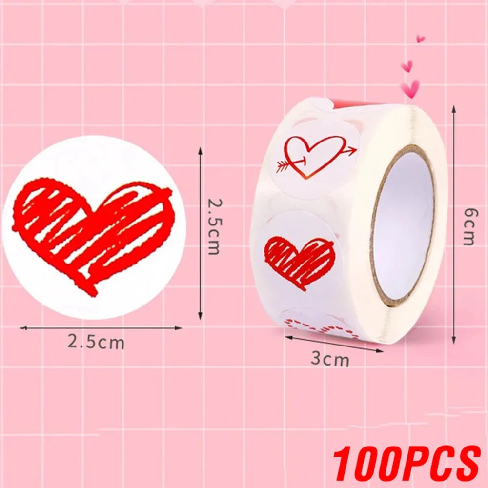 100-500pcs 1inch Red Heart Stickers for Valentine's Day New Baking Packaging Sticker Envelope Seals Love Decorative Stickers (ONLINE ORDER ONLY)