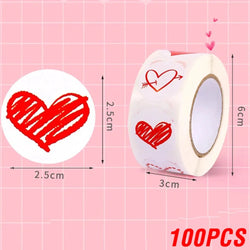 100-500pcs 1inch Red Heart Stickers for Valentine's Day New Baking Packaging Sticker Envelope Seals Love Decorative Stickers (ONLINE ORDER ONLY)