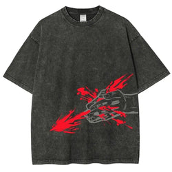 A vintage washed Jujutsu Kaisen CHOSO T-shirt in a Harajuku street