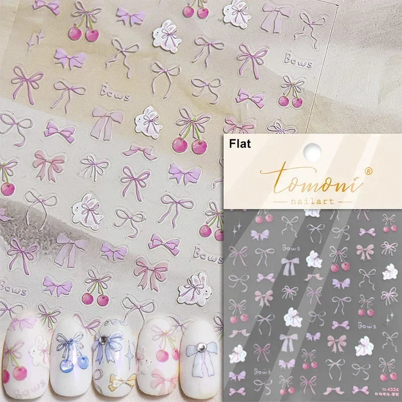 Dog Rabbit Line Bunny Footprint Bowknot Heart Cake Strawberry Flowers Bone Graffiti Adhesive Nail Art Stickers Manicure Decals (ONLINE ORDER ONLY)
