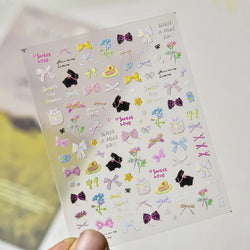 Shiny Black Rabbit Bowknot Flower Cake Fork Spoon 5D Soft Embossed 3D Flat Self Adhesive Nail Art Stickers Lovely Manicure Decal (ONLINE ORDER ONLY)