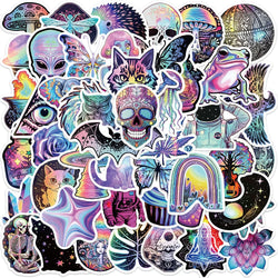 50pcs Cartoon Psychedelic Mysterious Graffiti Stickers For Phone Ipad Aesthetic Sticker DIY Handmade Scrapbooking Material (Online Order Only)