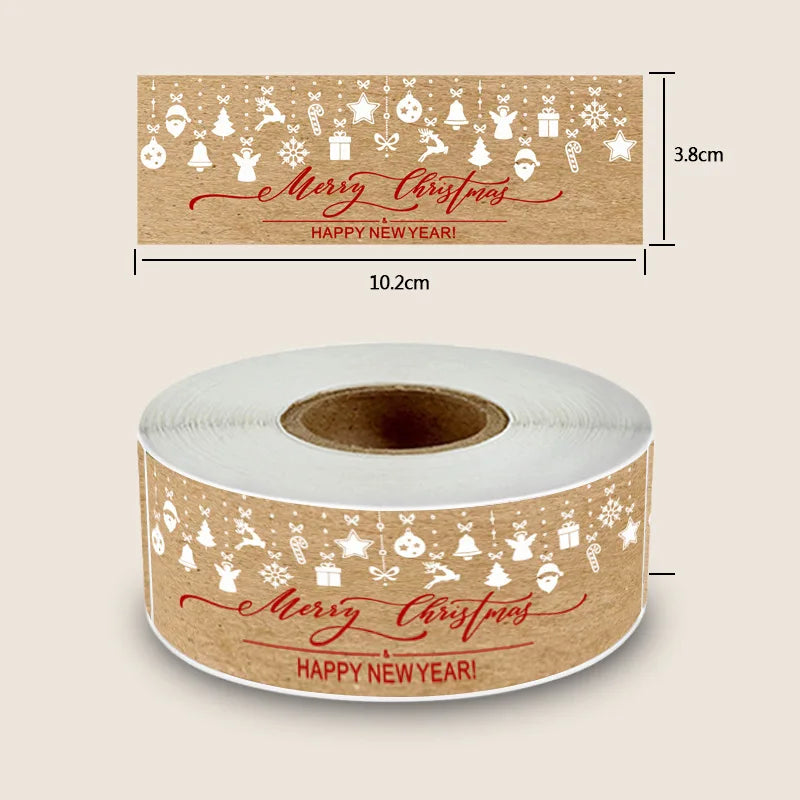 150pcs/roll Merry Christmas Stickers Kraft paper Christmas Gift Packaging Labels for Envelopes Cards Wrapping baking Decoration (ONLINE ORDER ONLY)