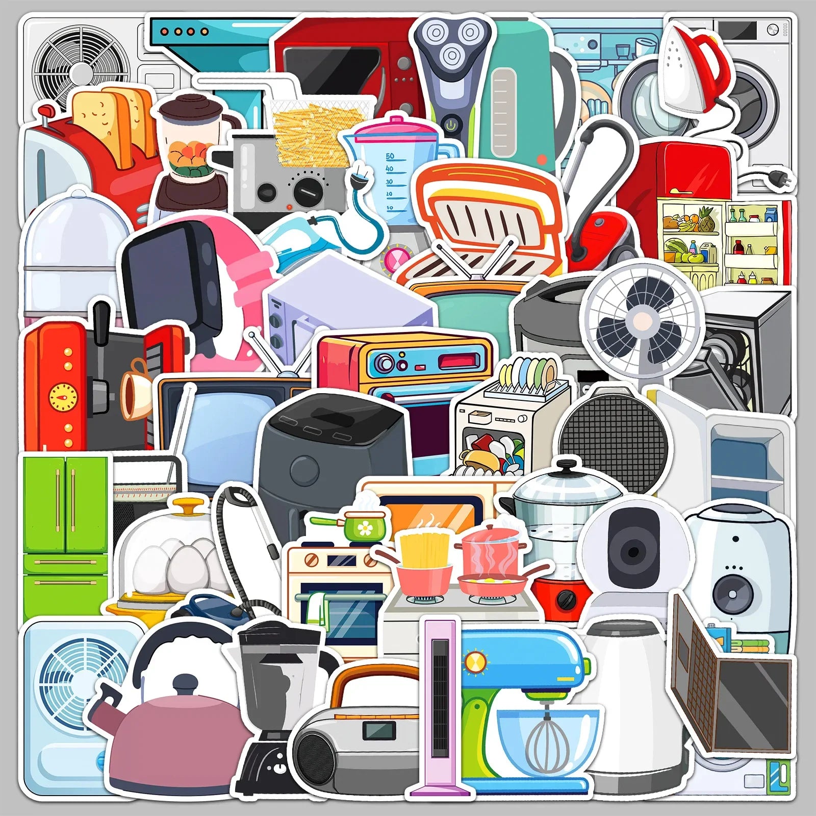 50pcs Cartoon Household Appliances Stickers for Helmet, Wall, DIY Decoration (ONLINE ORDER ONLY)