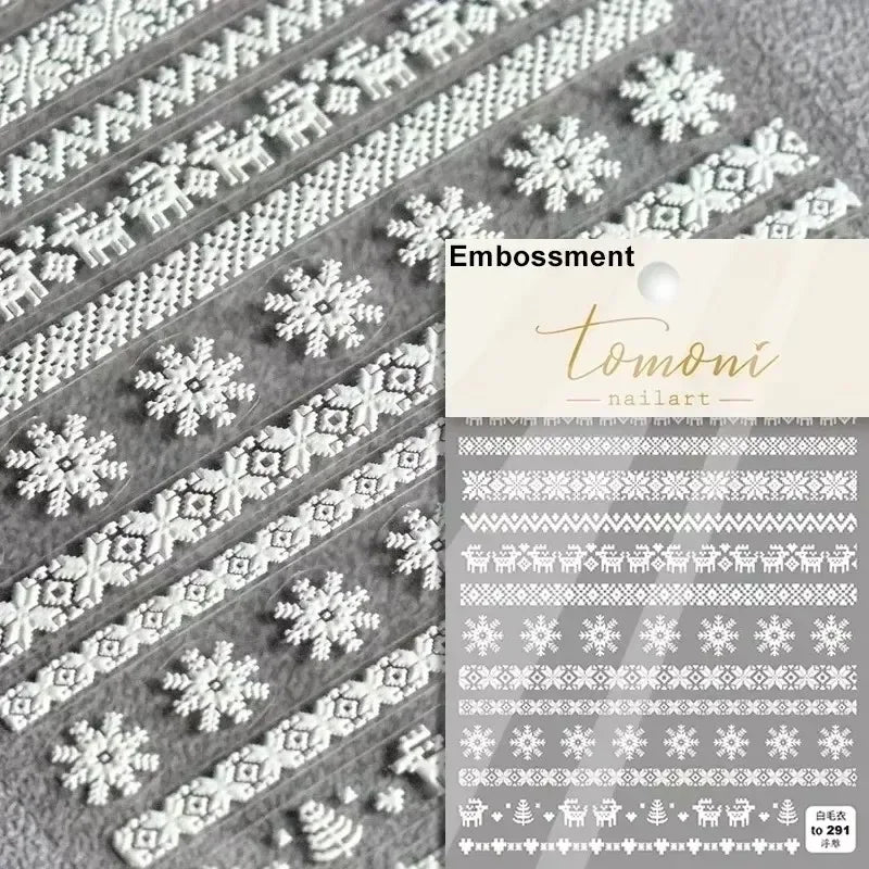 Winter Dreamy Hot Stamping Romantic White Pink Snowflakes Hexagon 3D Self Adhesive Nail Art Stickers Christmas Manicure Decals (ONLINE ORDER ONLY)